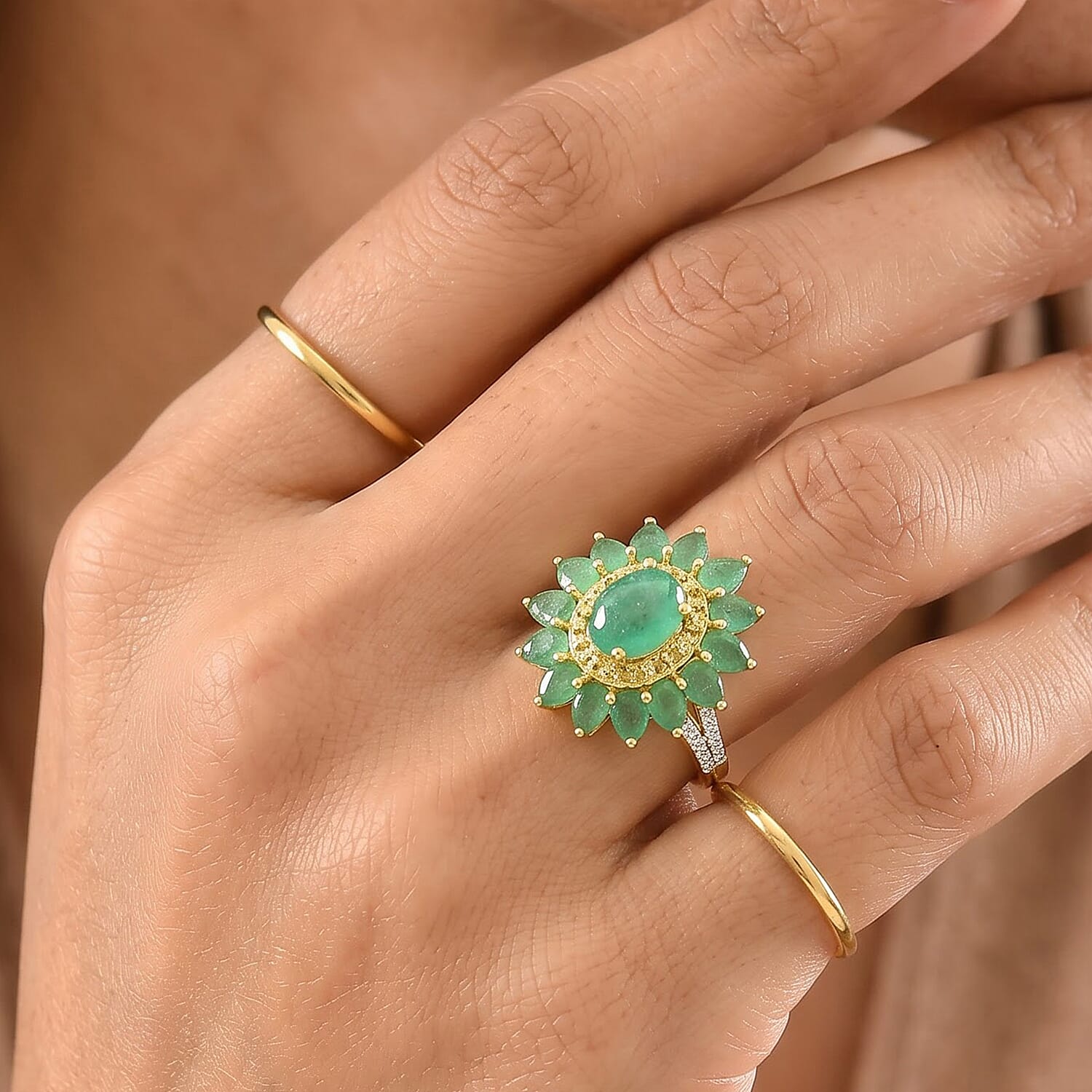 D'Joy Radiant Ember Garnet and Multi Gemstone 4.90 ctw Ring in 18K Vermeil Yellow Gold Over Sterling Silver (Size 7.0)