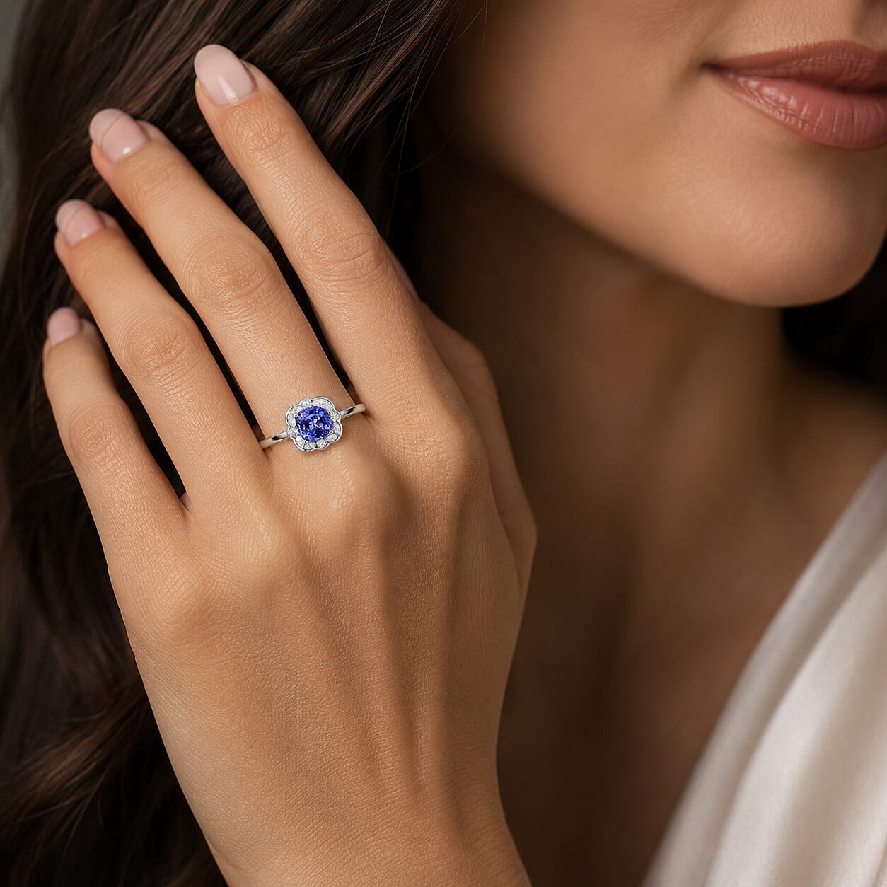 Certified and Appraised D'Joy Premium Tanzanite and Moissanite 1.90 ctw Ring in Rhodium Over Sterling Silver (Size 6.0)