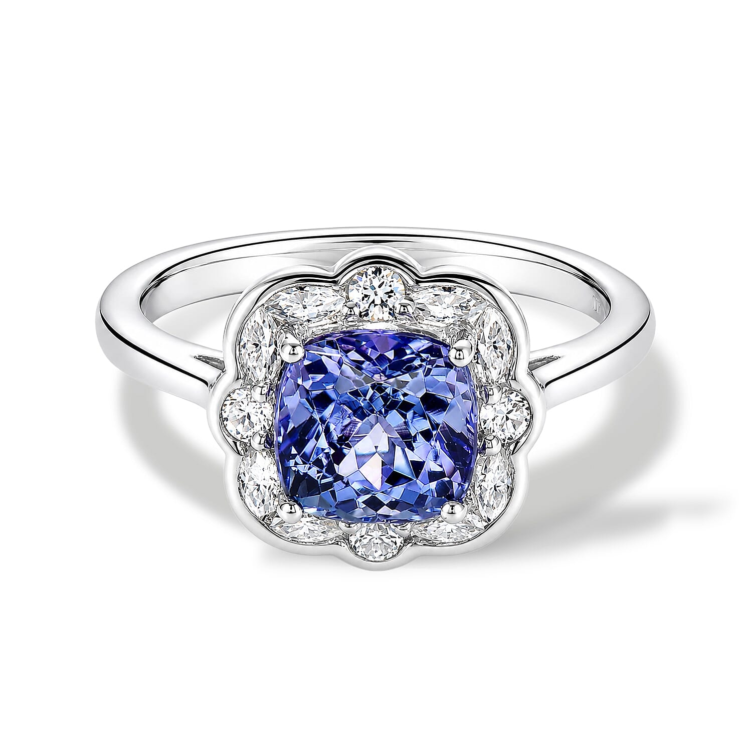 Certified and Appraised D'Joy Premium Tanzanite and Moissanite 1.90 ctw Ring in Rhodium Over Sterling Silver (Size 6.0)
