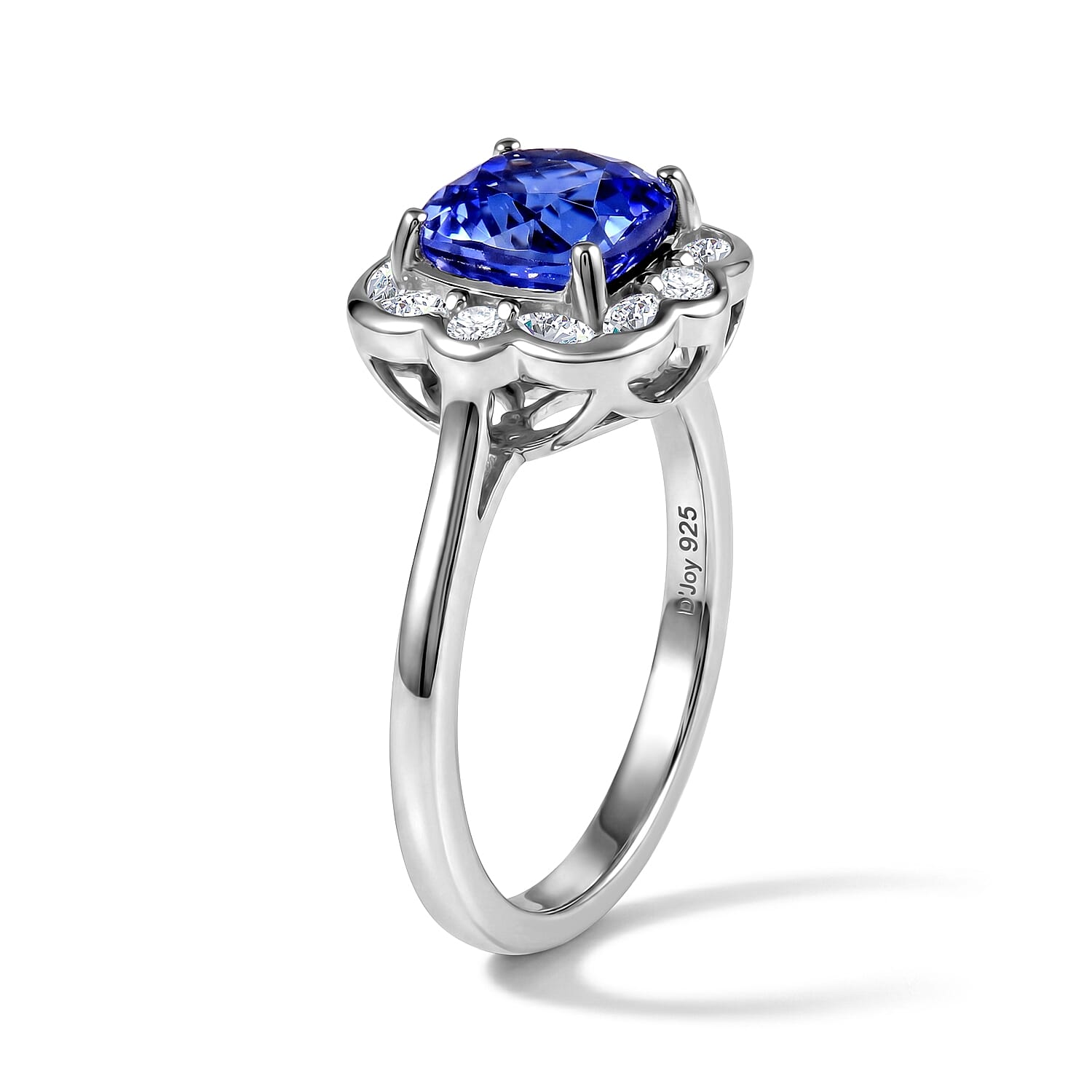 Certified and Appraised D'Joy Premium Tanzanite and Moissanite 1.90 ctw Ring in Rhodium Over Sterling Silver (Size 6.0)