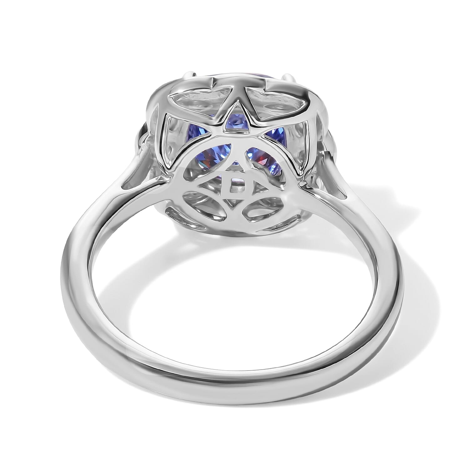 Certified and Appraised D'Joy Premium Tanzanite and Moissanite 1.90 ctw Ring in Rhodium Over Sterling Silver (Size 6.0)