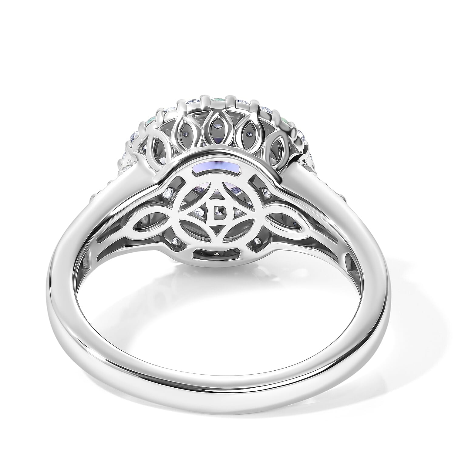 D'Joy Premium Tanzanite, Paraiba Tourmaline and Diamond 1.40 ctw Halo Ring in Rhodium Over Sterling Silver (Size 6.0)