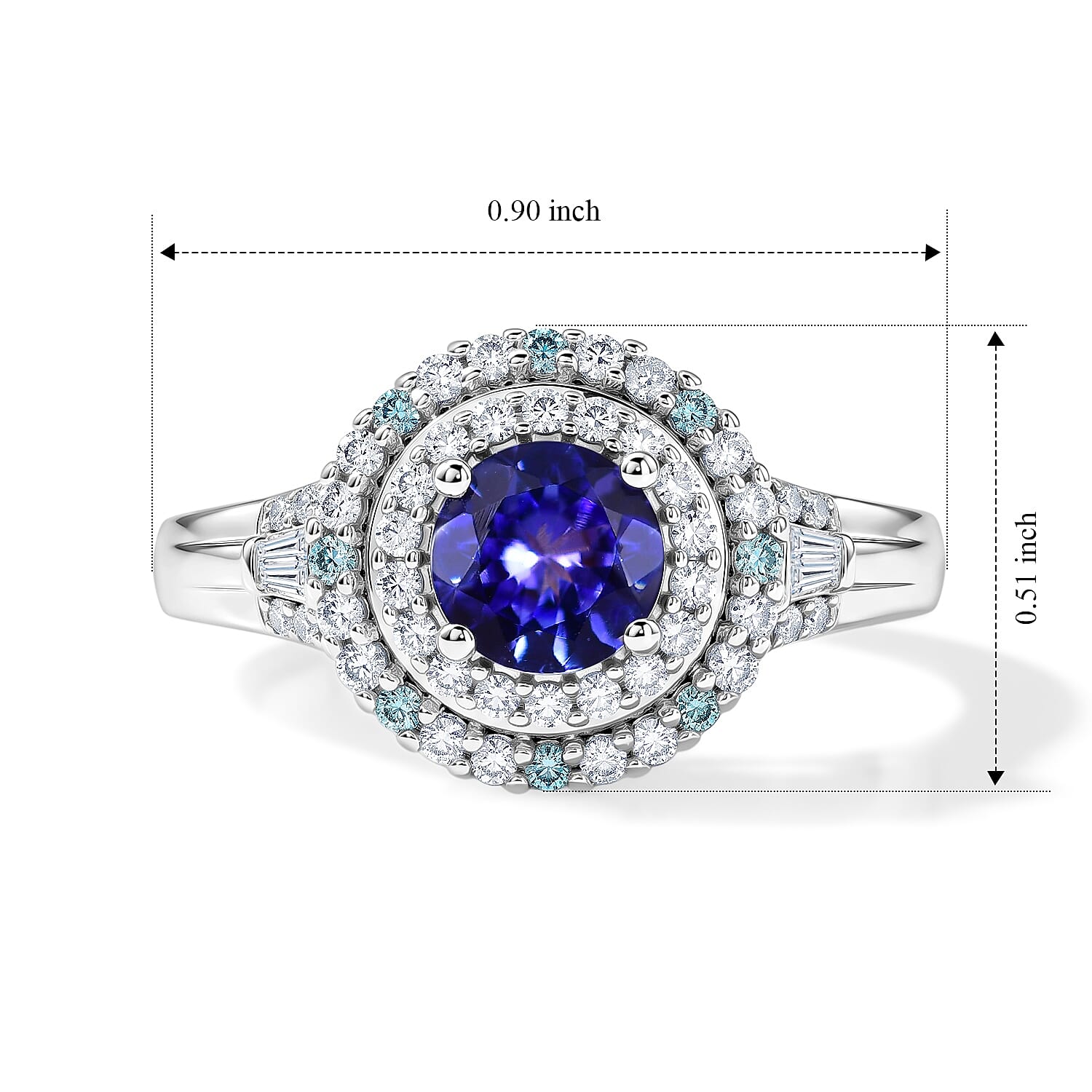 D'Joy Premium Tanzanite, Paraiba Tourmaline and Diamond 1.40 ctw Halo Ring in Rhodium Over Sterling Silver (Size 6.0)