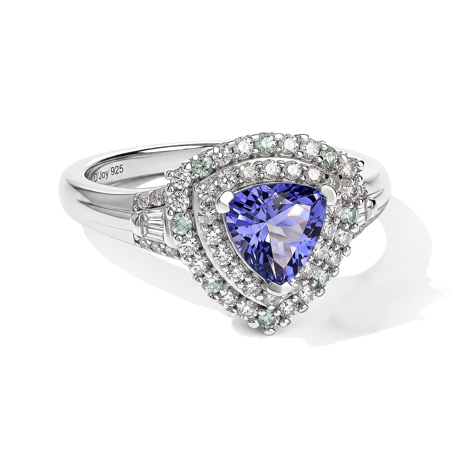 D'Joy Premium Tanzanite, Paraiba Tourmaline and Diamond 1.50 ctw Halo Ring in Rhodium Over Sterling Silver (Size 5.0)