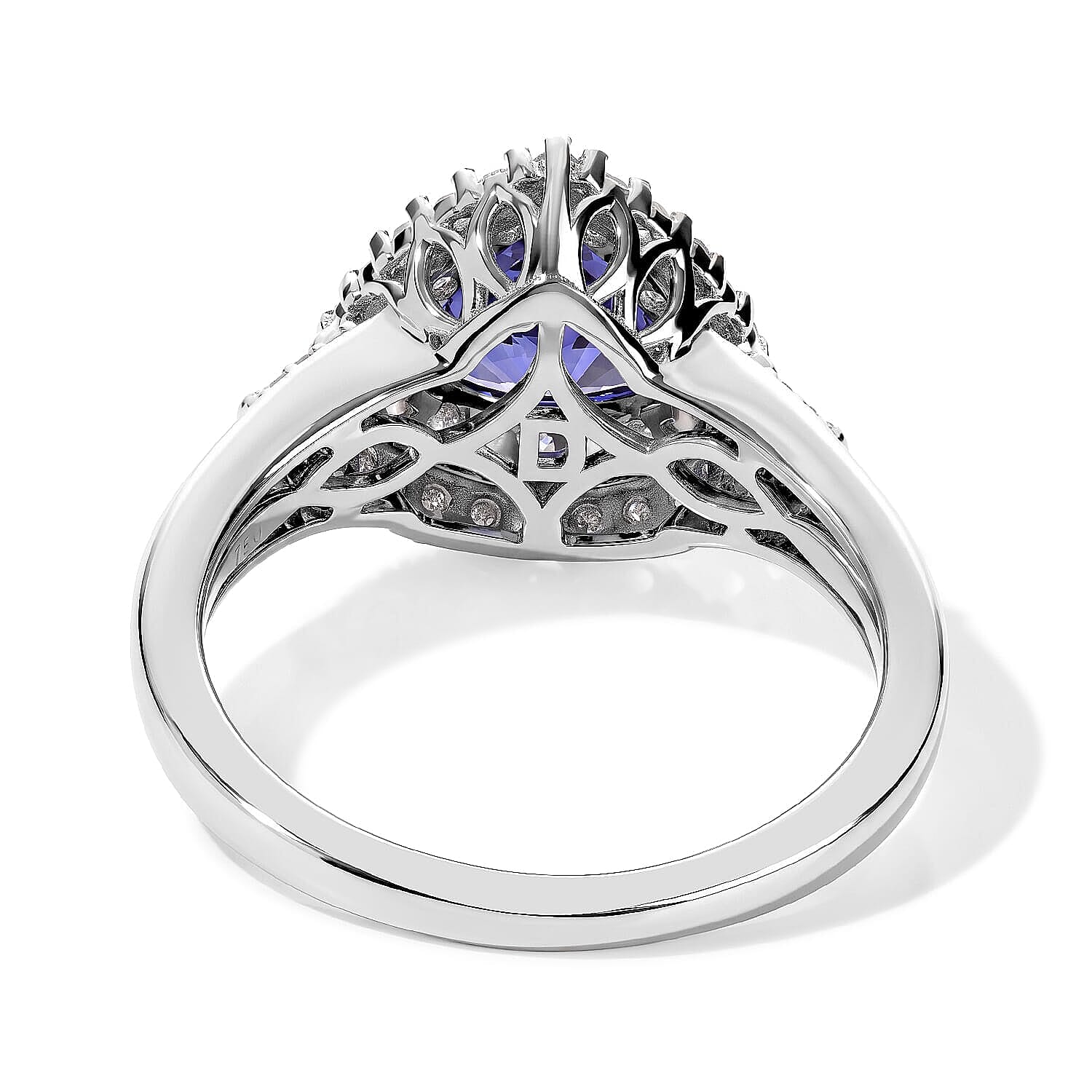 D'Joy Premium Tanzanite, Paraiba Tourmaline and Diamond 1.50 ctw Halo Ring in Rhodium Over Sterling Silver (Size 5.0)