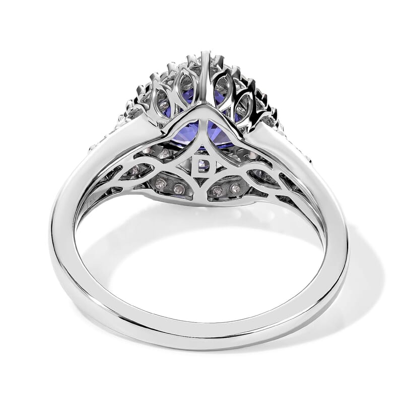 D'Joy Premium Tanzanite, Paraiba Tourmaline and Diamond 1.50 ctw Halo Ring in Rhodium Over Sterling Silver (Size 5.0)
