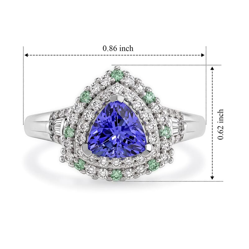 D'Joy Premium Tanzanite, Paraiba Tourmaline and Diamond 1.50 ctw Halo Ring in Rhodium Over Sterling Silver (Size 5.0)