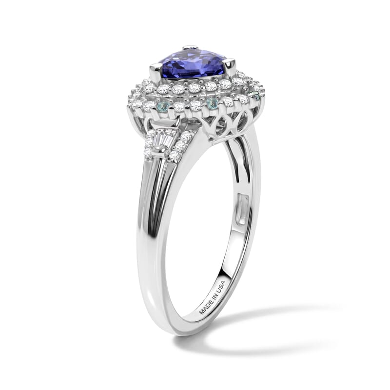 D'Joy Premium Tanzanite, Paraiba Tourmaline and Diamond 1.50 ctw Ocean Royale Collection Ring in Rhodium Over Sterling Silver (Size 6.0)