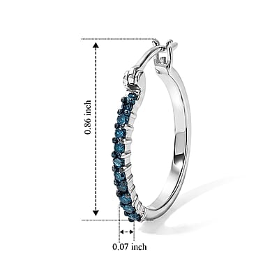 D'Joy Blue Diamond (IR) 0.33 ctw Hoop Earrings in Rhodium Over Sterling Silver