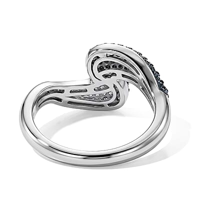 D'Joy Blue and White Diamond 0.50 ctw Ring in Rhodium Over Sterling Silver (Size 6.0)