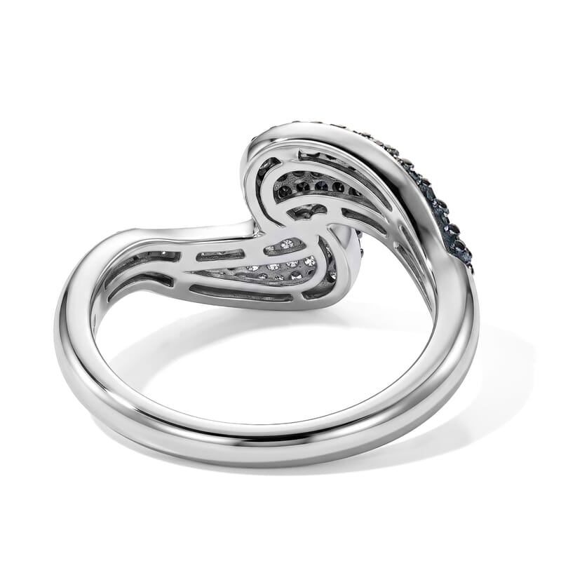 D'Joy Blue and White Diamond 0.50 ctw Azure Wave Ring in Rhodium Over Sterling Silver (Size 6.0)