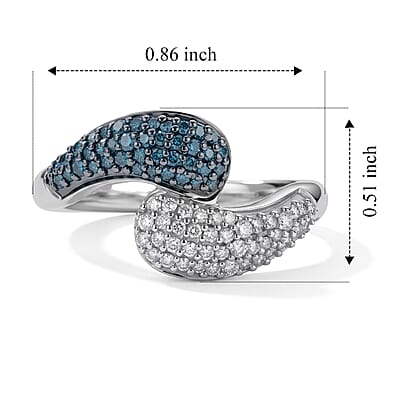 D'Joy Blue and White Diamond 0.50 ctw Ring in Rhodium Over Sterling Silver (Size 6.0)