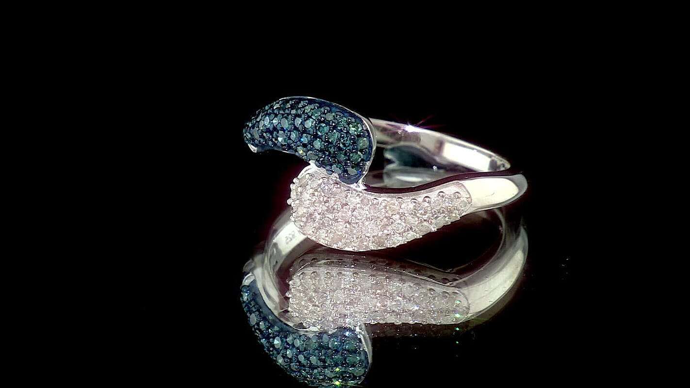 D''Joy Blue Diamond (IR), Diamond Ring in Rhodium Over Sterling Silver (Size 10.0) 0.50 ctw