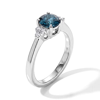 SGL Certified Blue and White Diamond I2-I3 1.20 ctw Azure Crown Ring in 10K White Gold (Size 8.0)