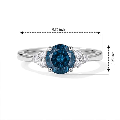 SGL Certified Blue and White Diamond I2-I3 1.20 ctw Azure Crown Ring in 10K White Gold (Size 8.0)