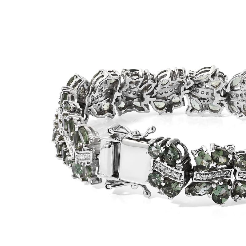 D'Joy Premium Natural Green Apatite and Moissanite 15.40 ctw Forest Whisper Bracelet in Rhodium Over Sterling Silver (6.50 In)
