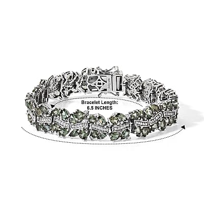 D'Joy Premium Natural Green Apatite and Moissanite 15.40 ctw Forest Whisper Bracelet in Rhodium Over Sterling Silver (6.50 In)