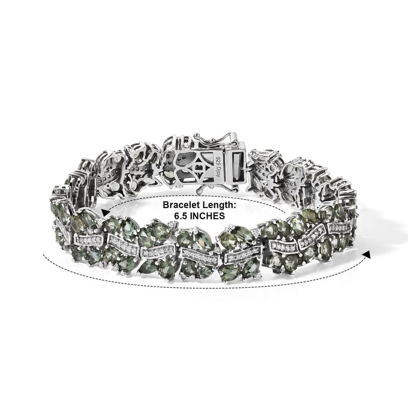 D'Joy Premium Natural Green Apatite and Moissanite 15.40 ctw Forest Whisper Bracelet in Rhodium Over Sterling Silver (6.50 In)