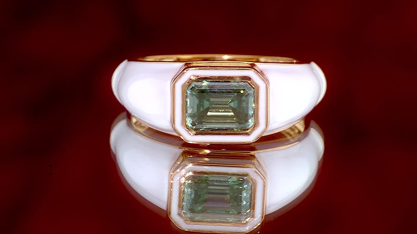 D''Joy Green Moissanite and Enameled 1.75 ctw Men''s Ring in 18K Vermeil YG Over Sterling Silver (Size 10)