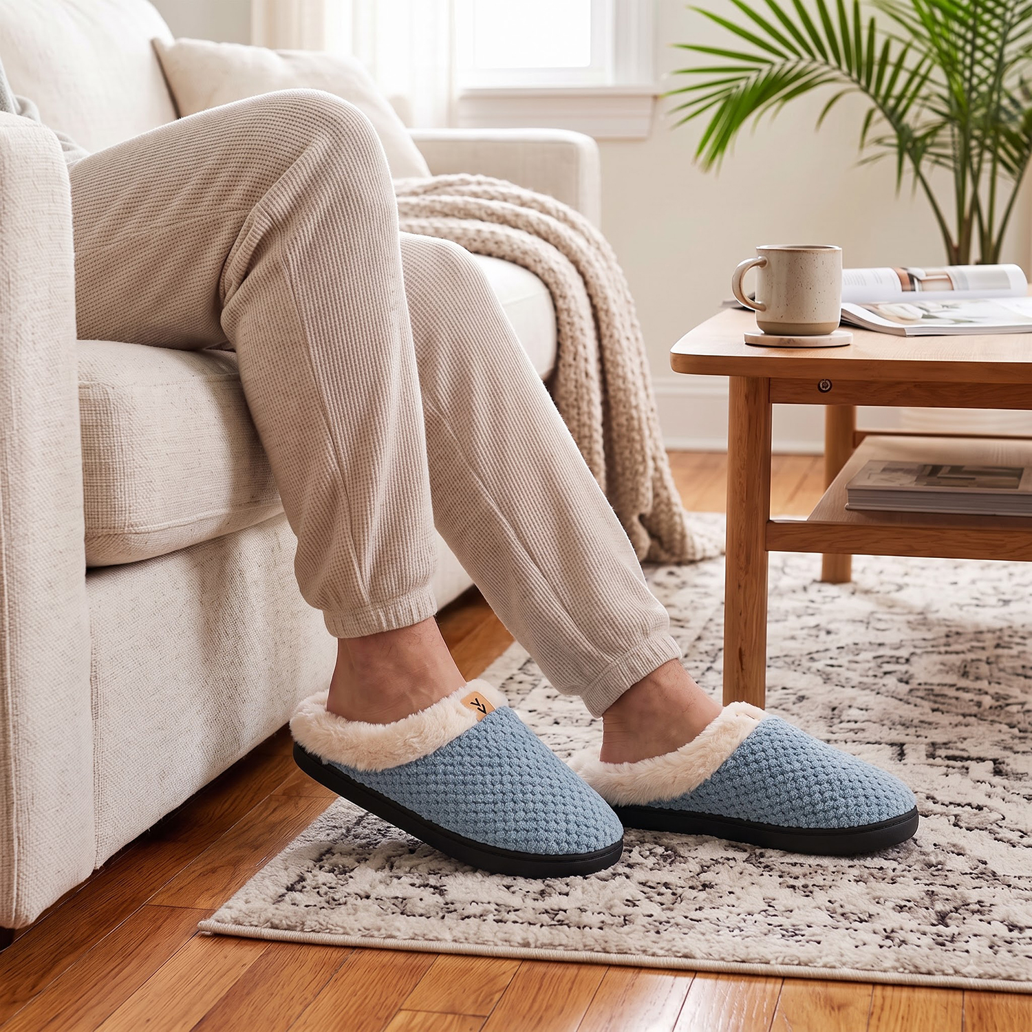 Mossimo Blue Memory Foam Slippers with Sherpa lining (Size 5-6)
