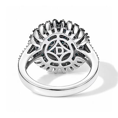 D'Joy Blue and White Diamond 1.00 ctw Ring in Rhodium Over Sterling Silver (Size 6.0)
