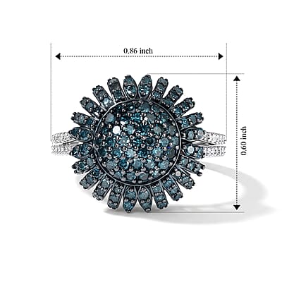 D'Joy Blue and White Diamond 1.00 ctw Ring in Rhodium Over Sterling Silver (Size 6.0)