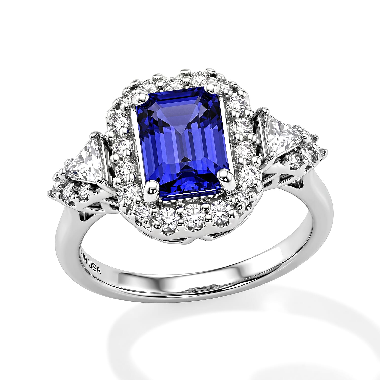 D'Joy Premium Tanzanite, Moissanite  Ring in Rhodium Over Sterling Silver  (Size 6.0) 2.10 ctw
