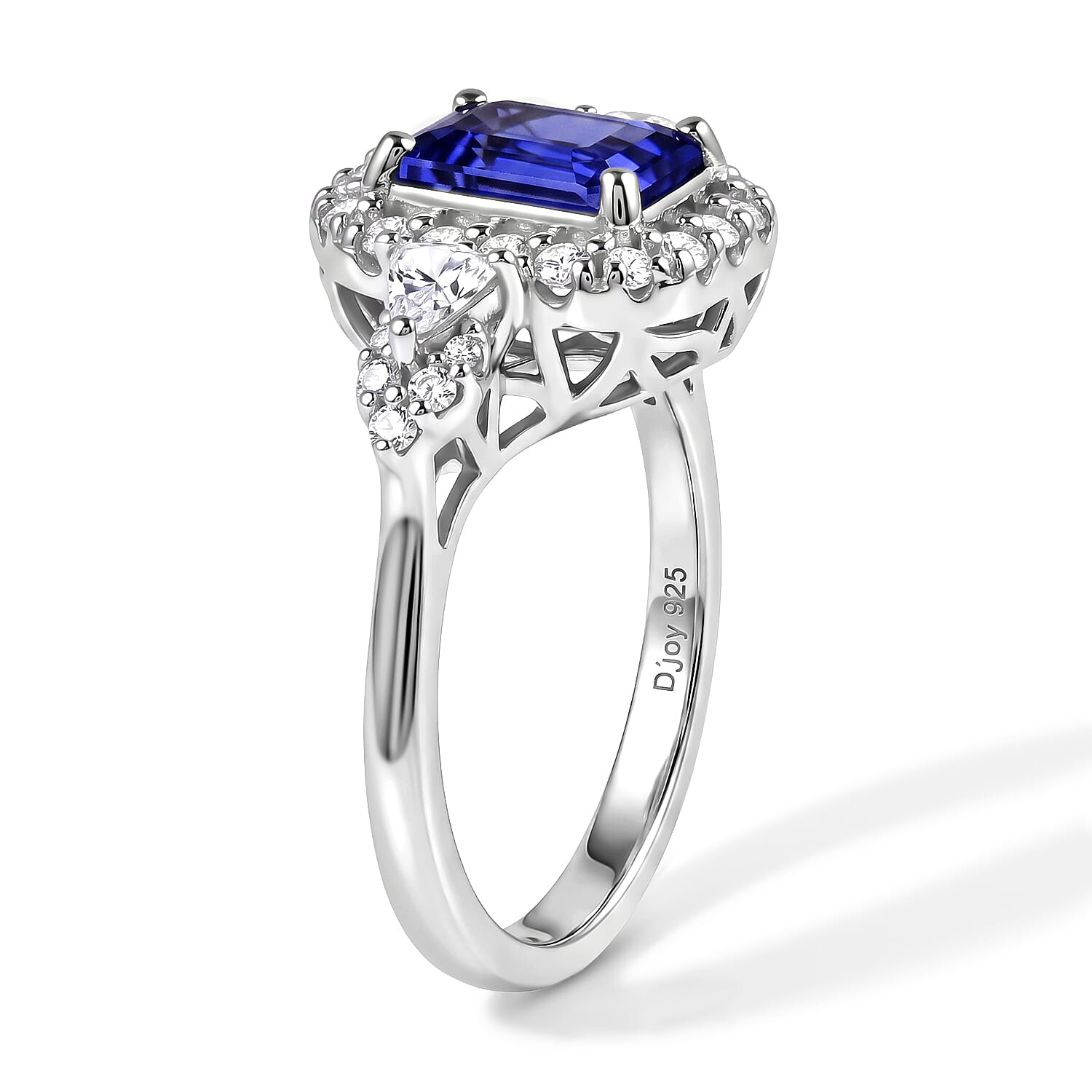 D'Joy Premium Tanzanite, Moissanite  Ring in Rhodium Over Sterling Silver  (Size 6.0) 2.10 ctw