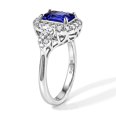 D'Joy Premium Tanzanite, Moissanite  Ring in Rhodium Over Sterling Silver  (Size 6.0) 2.10 ctw