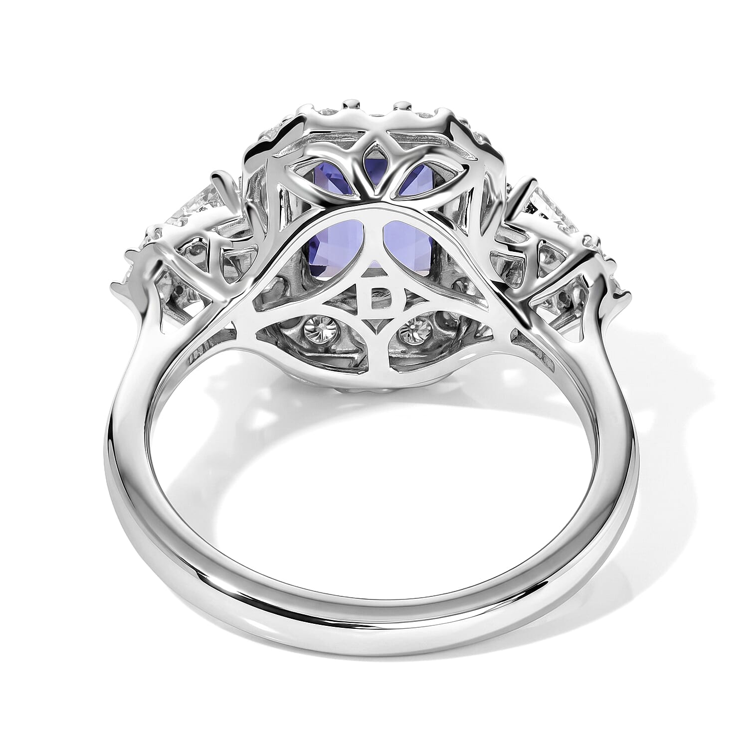 D'Joy Premium Tanzanite, Moissanite  Ring in Rhodium Over Sterling Silver  (Size 6.0) 2.10 ctw