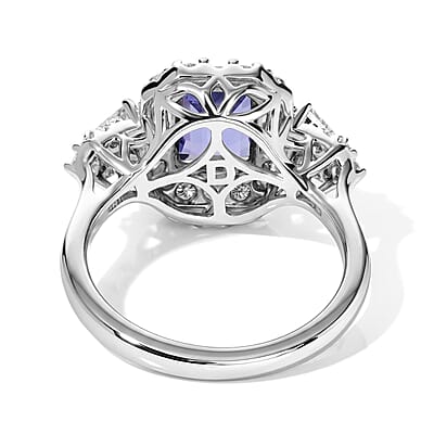 D'Joy Premium Tanzanite, Moissanite  Ring in Rhodium Over Sterling Silver  (Size 6.0) 2.10 ctw