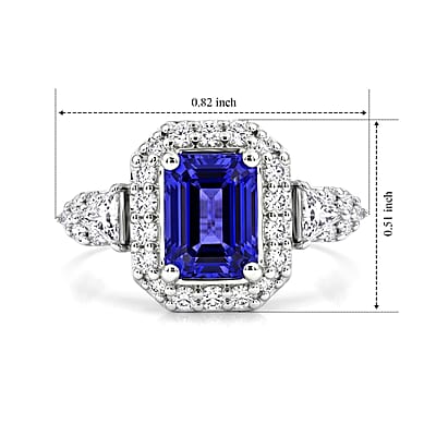 D'Joy Premium Tanzanite, Moissanite  Ring in Rhodium Over Sterling Silver  (Size 6.0) 2.10 ctw