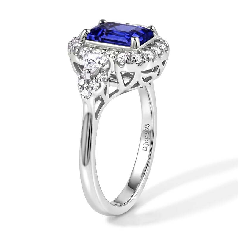 D'Joy Premium Tanzanite, Moissanite  Ring in Rhodium Over Sterling Silver  (Size 7.0) 2.10 ctw