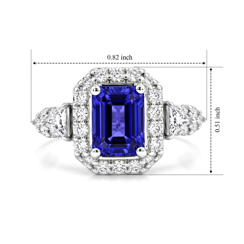 D'Joy Premium Tanzanite, Moissanite  Ring in Rhodium Over Sterling Silver  (Size 7.0) 2.10 ctw