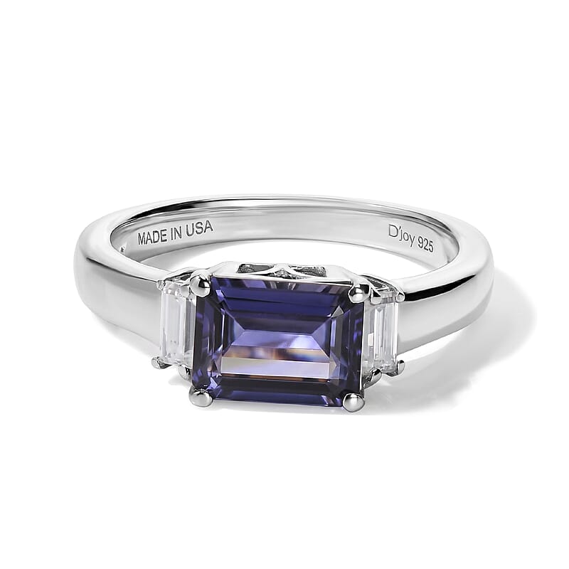 D'Joy Premium Catalina Iolite and Moissanite 1.60 ctw Ring in Rhodium Over Sterling Silver (Size 5.0)