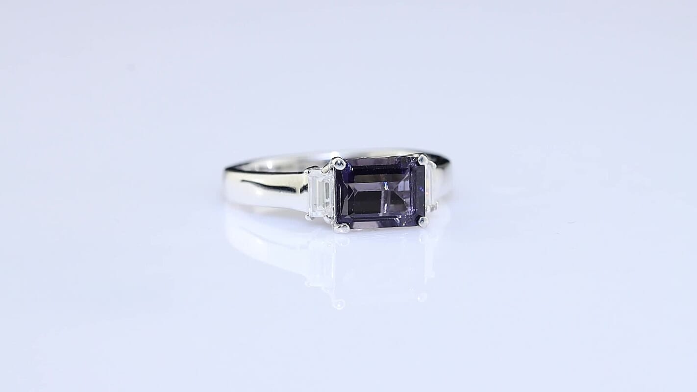 D''Joy Premium Catalina Iolite and Moissanite 1.60 ctw Ring in Rhodium Over Sterling Silver (Size 10.0)