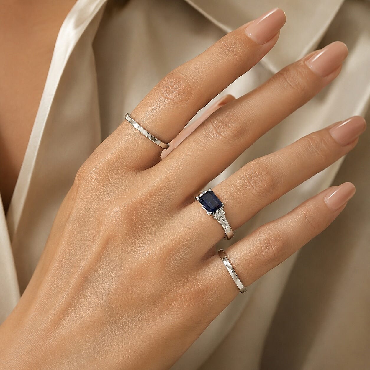 D'Joy Premium Catalina Iolite and Moissanite 1.60 ctw Ring in Rhodium Over Sterling Silver (Size 5.0)
