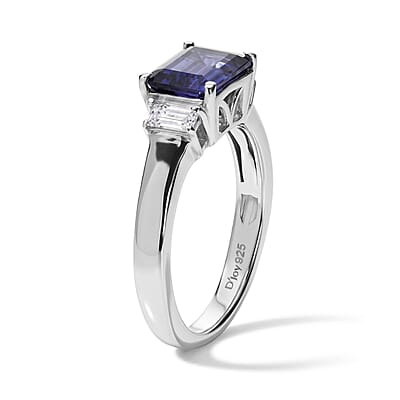 D'Joy Premium Catalina Iolite and Moissanite 1.60 ctw Ring in Rhodium Over Sterling Silver (Size 5.0)
