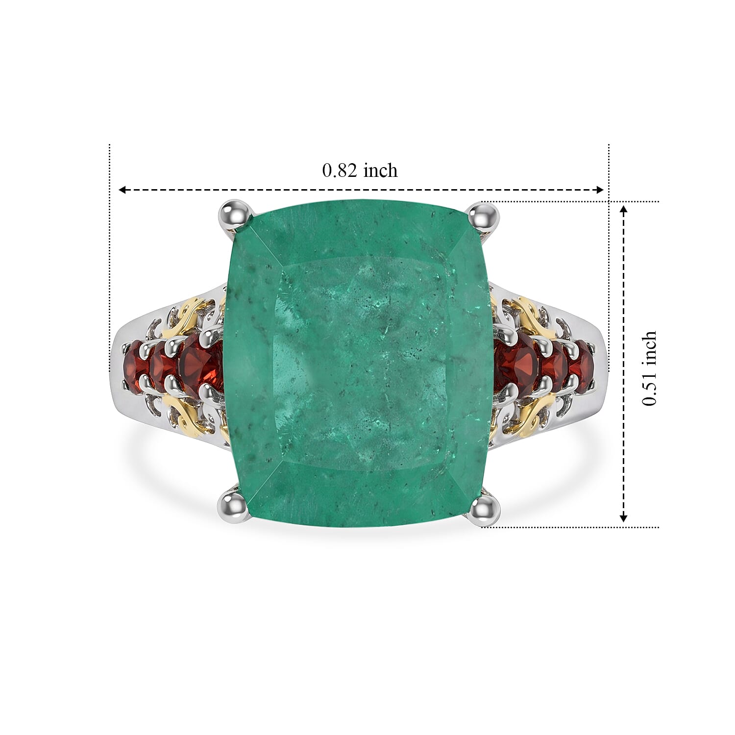 EverTrue Emeraldine Quartz (Triplet) and Mozambique Garnet 6.80 ctw Emeraldine Radiance Ring in 18K YG Plated and Platinum Bond (Size 6.0)