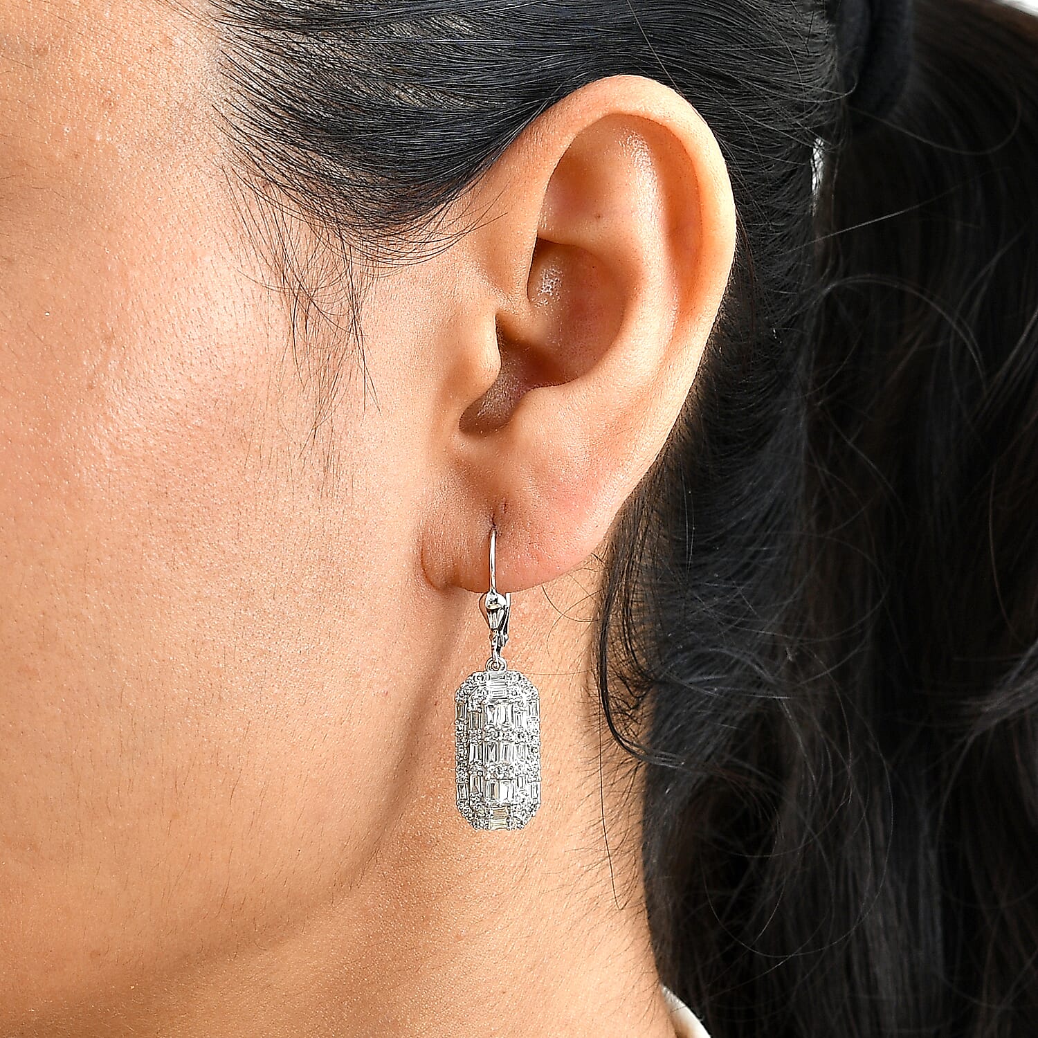 Luxuriant Lab Grown Diamond G-H SI 1.60 ctw Cluster Earrings in Rhodium Over Sterling Silver