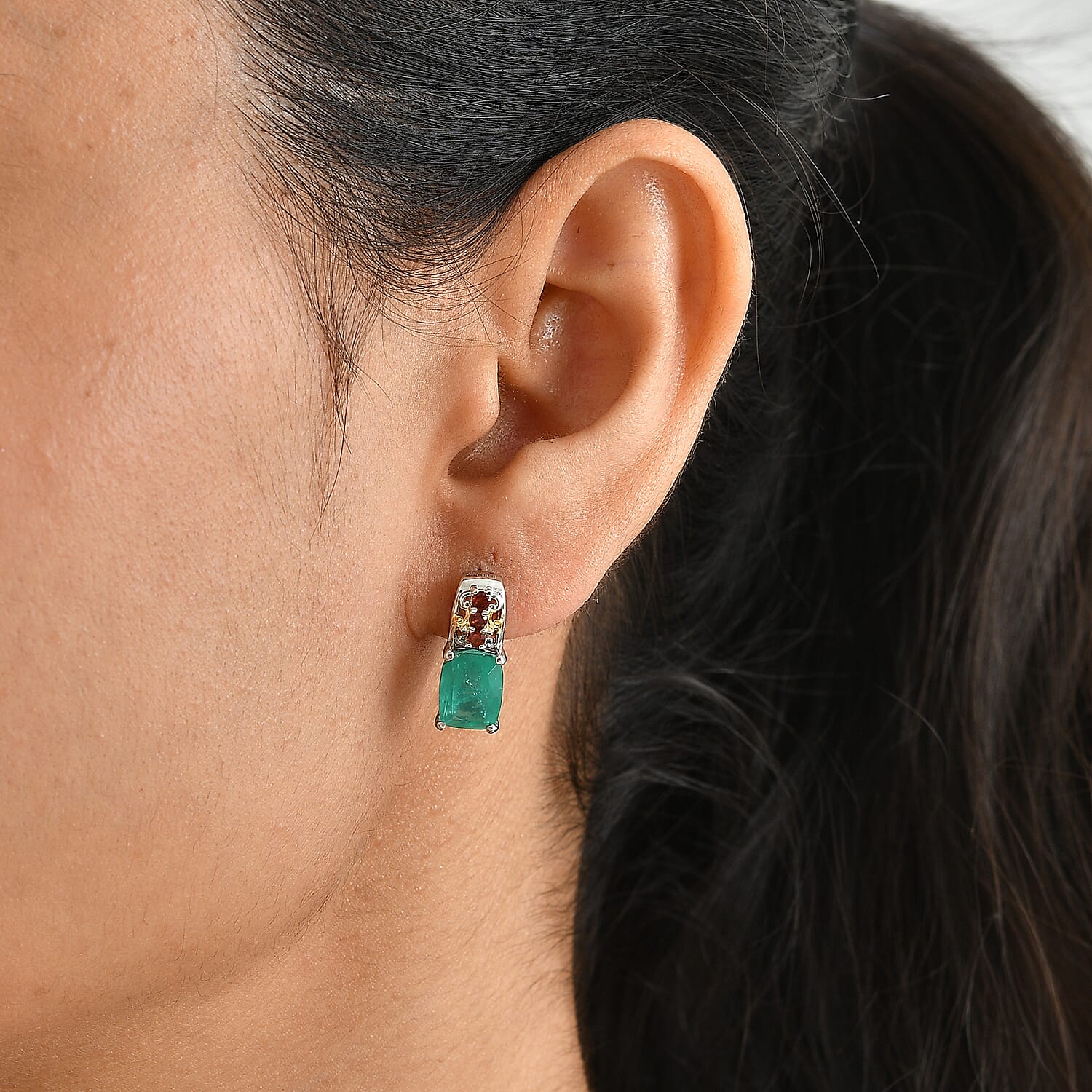 EverTrue Emeraldine Triplet Quartz and Mozambique Garnet 5.10 ctw Earrings in 18K YG Plated and Platinum Bond