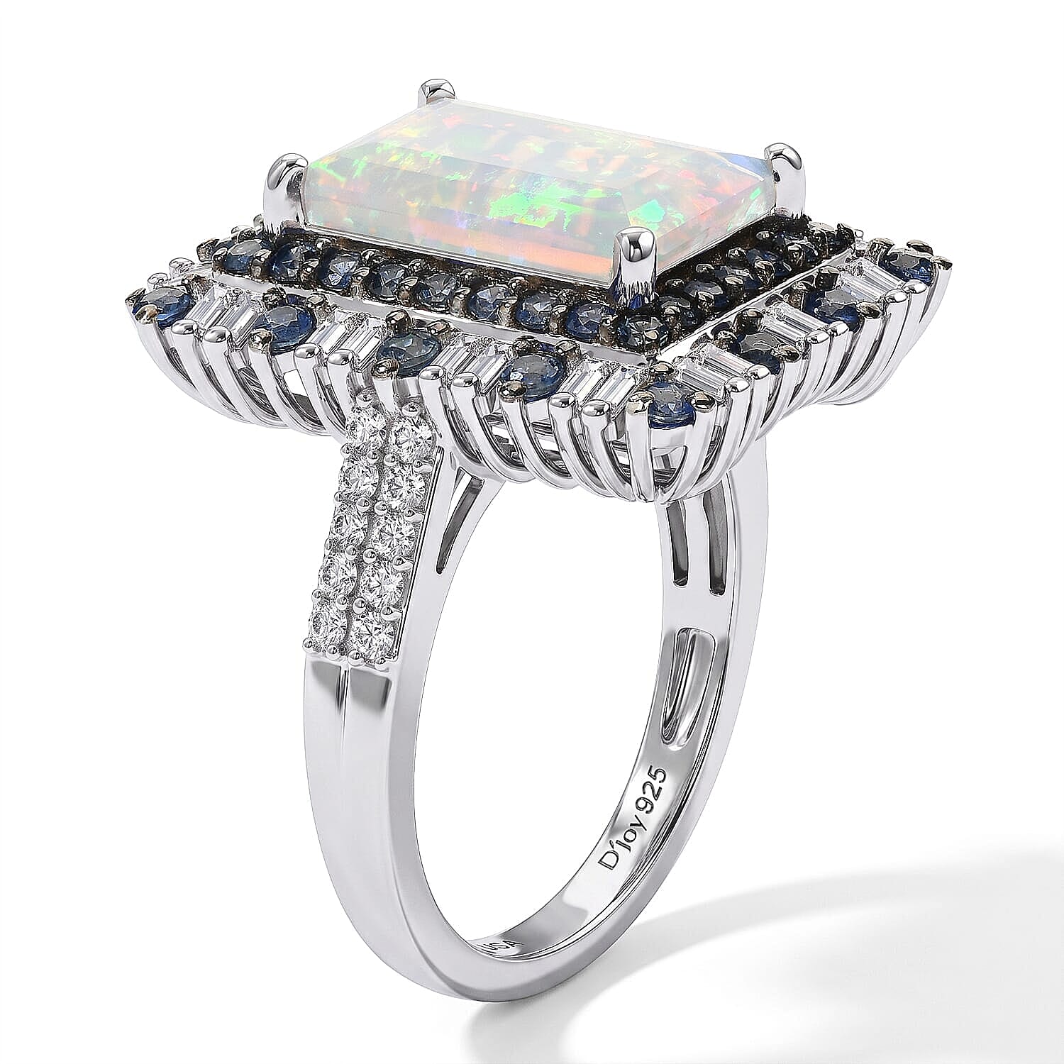 D'Joy Premium Ethiopian Welo Opal, Multi Gemstone Ring in Rhodium Over Sterling Silver (Size 5.0) 3.90 ctw