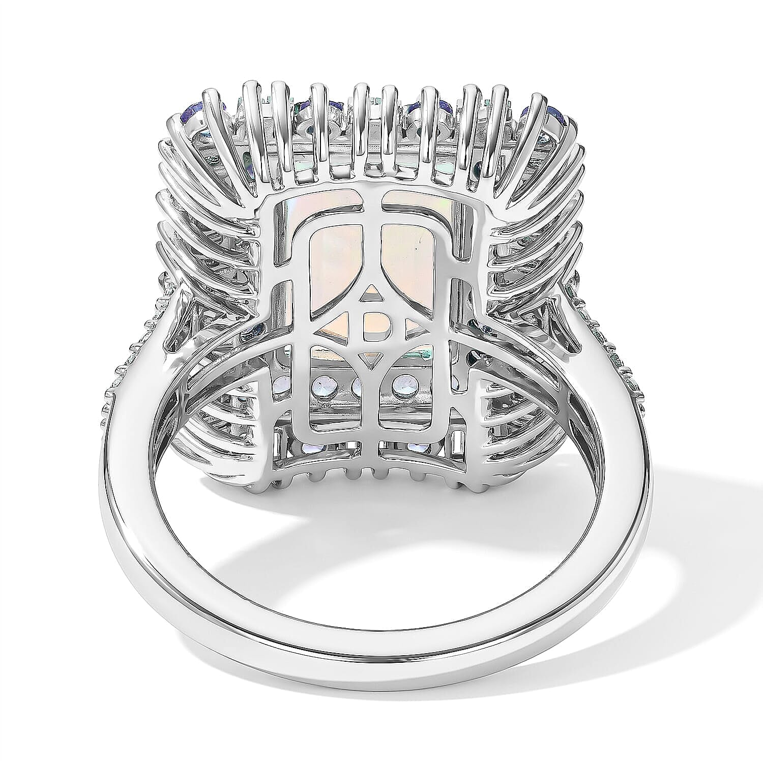 D'Joy Premium Ethiopian Welo Opal, Multi Gemstone Ring in Rhodium Over Sterling Silver (Size 5.0) 3.90 ctw