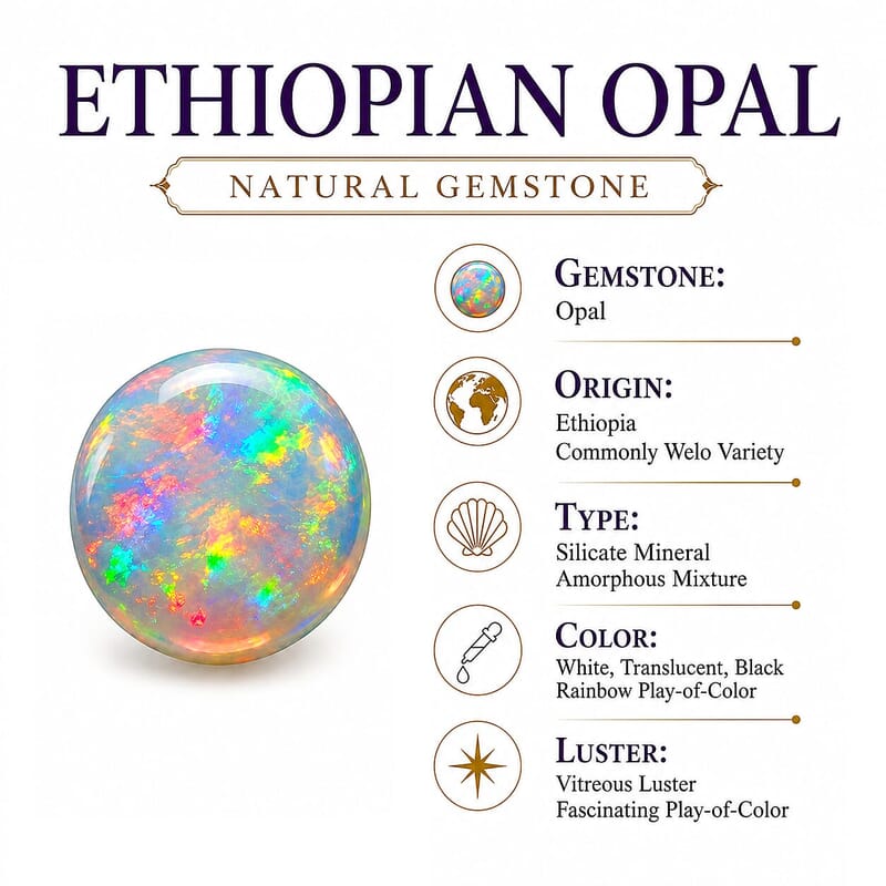 D'Joy Premium Ethiopian Welo Opal, Multi Gemstone Ring in Rhodium Over Sterling Silver (Size 5.0) 3.90 ctw