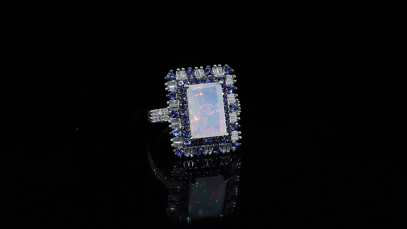 D'Joy Premium Ethiopian Welo Opal, Multi Gemstone Ring in Rhodium Over Sterling Silver (Size 10.0) 3.80 ctw