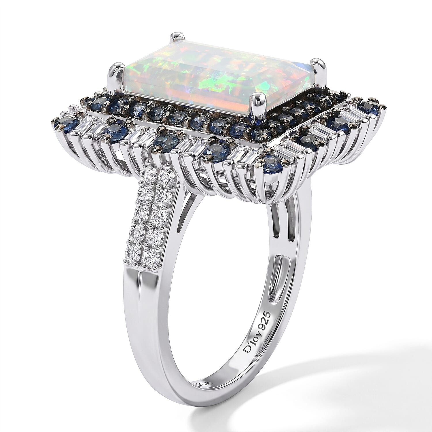D'Joy Premium Ethiopian Welo Opal and Multi Gemstone 3.90 ctw Ring in Rhodium Over Sterling Silver (Size 6.0)