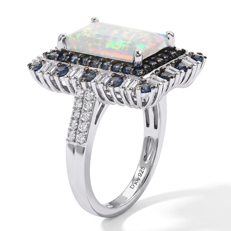 D'Joy Premium Ethiopian Welo Opal and Multi Gemstone 3.90 ctw Ring in Rhodium Over Sterling Silver (Size 6.0)