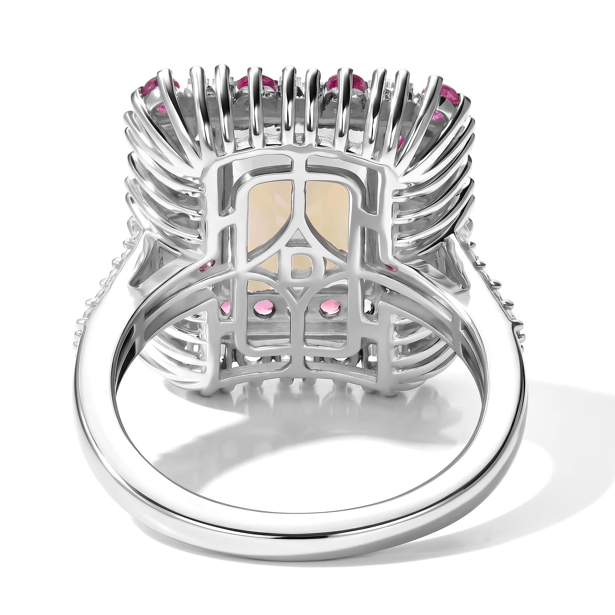 D'Joy Premium Ethiopian Welo Opal and Multi Gemstone 3.90 ctw Ring in Rhodium Over Sterling Silver (Size 7.0)