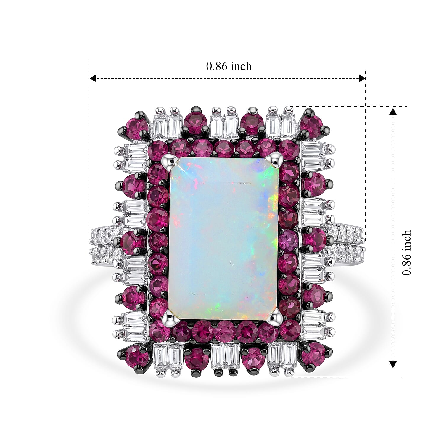 D'Joy Premium Ethiopian Welo Opal and Multi Gemstone 3.90 ctw Ring in Rhodium Over Sterling Silver (Size 7.0)