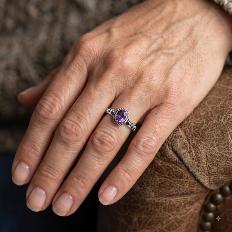 D'Joy Bali Legacy African Amethyst 1.15 ctw Ring in Sterling Silver (Size 5.0)
